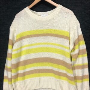 Gilli Striped Knit Sweater Crew‎ Neck Pullover Casual Comfy Yellow Beige M